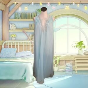 Elegant Blue Lace Trim Nightgown